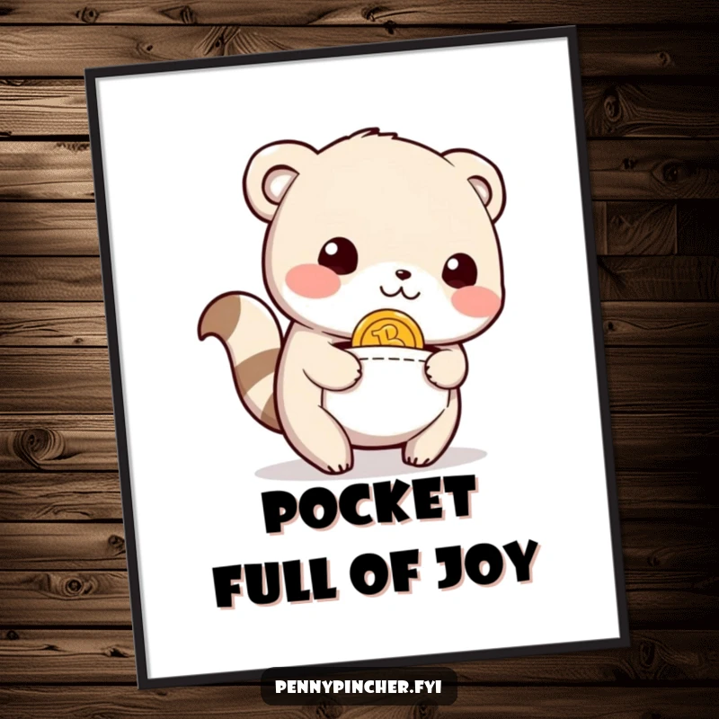 Funny Free Printable Wall Art: Relieved animal character beaming, discovering a coin in its pocket, a whimsical piece of downloadable art.