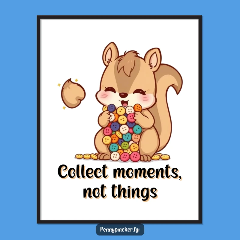 Free Printable Wall Art: Squirrel Hoarding Buttons, Quirky Downloadable Decor for Nature Lovers