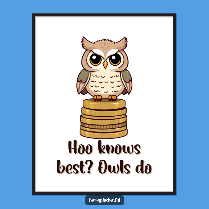 Free Printable Wall Art: Wise Owl's Coin Treasure - Sophisticated Downloadable Decor