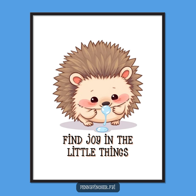 Funny Free Printable Wall Art: Curious Hedgehog's Dewdrop, Quirky Downloadable Decor for a Gentle Space