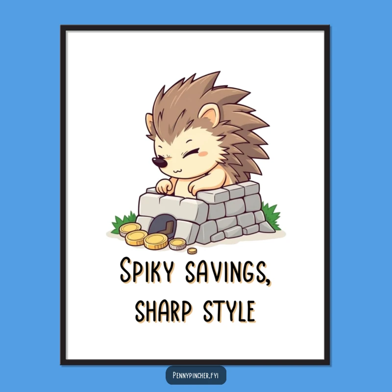 Funny Free Printable Wall Art: Hedgehog's Coin Fortress for Whimsical Decor!