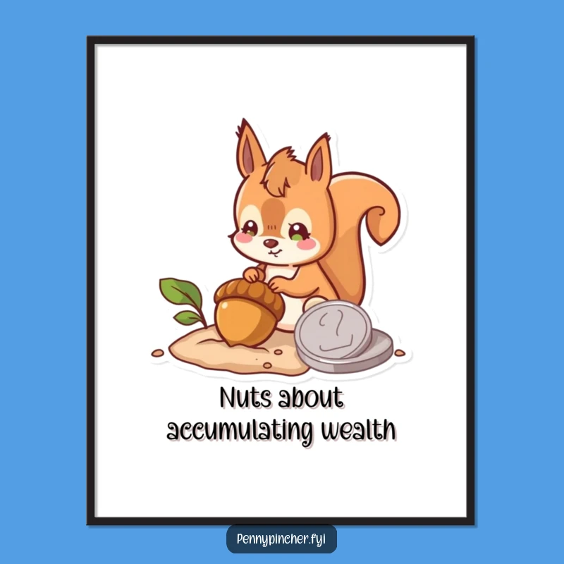 Free Printable Wall Art: Squirrel Acorn & Coin Funny Downloadable Art