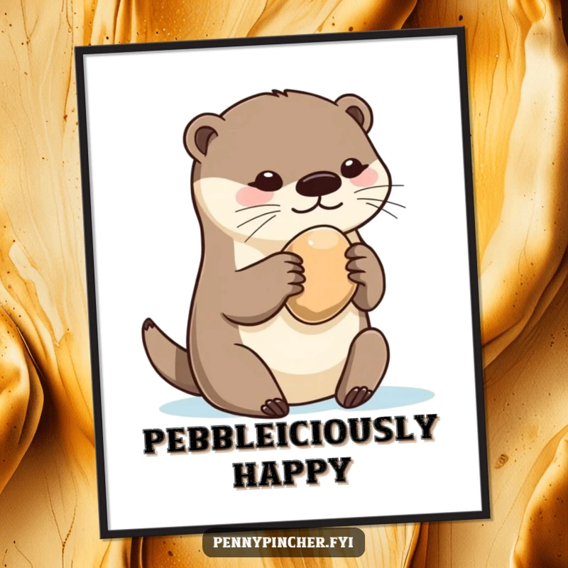 Funny Free Printable Wall Art: A playful otter possessively clutching a single, perfect pebble with a mischievous glint.