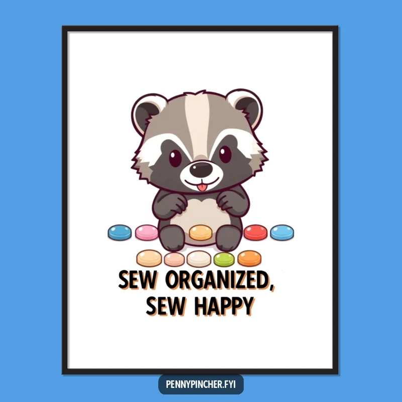 Free Printable Wall Art: Funny Badger Button Collector - Quirky Downloadable Decor