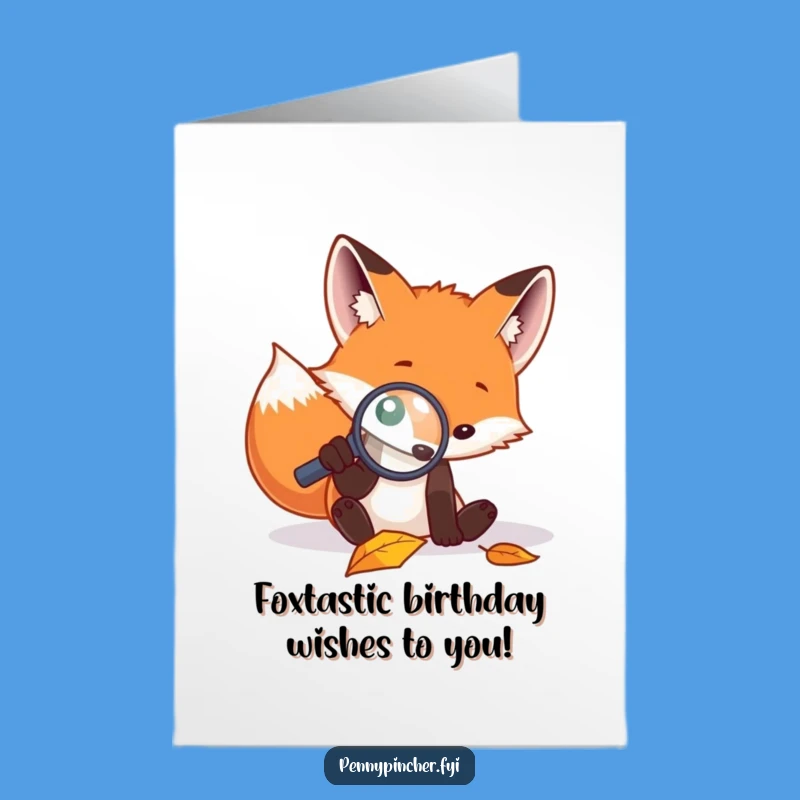 Free Printable Birthday Card: Focused Fox Curiosity, Unique Downloadable Gift for a Thoughtful Celebration