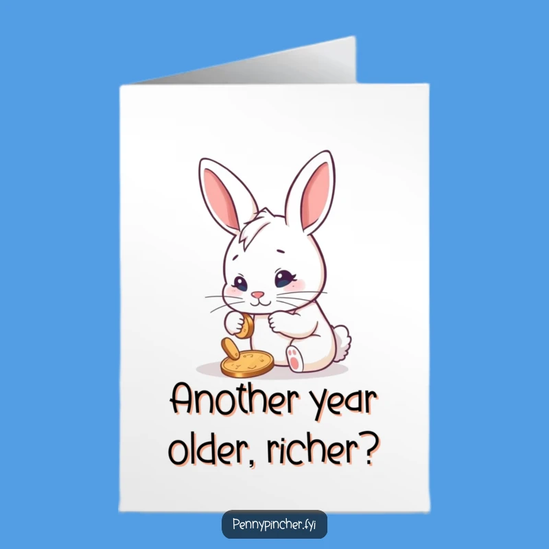 Free Printable Birthday Card: Determined Rabbit Polishing Penny Funny Gift