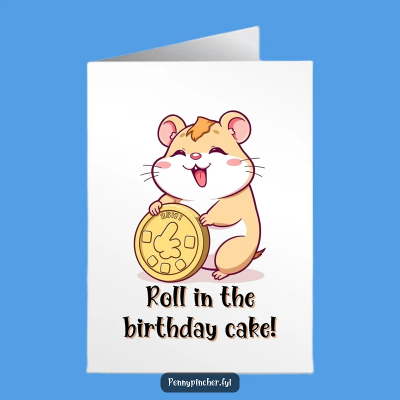 Free Printable Birthday Card: Hamster's Big Coin Roll - Joyful Downloadable Gift
