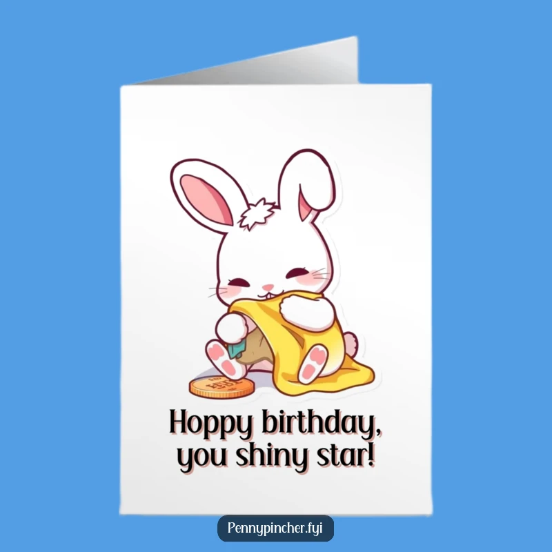 Free Printable Funny Birthday Card: Polishing Rabbit, Hilarious Downloadable Gift Idea