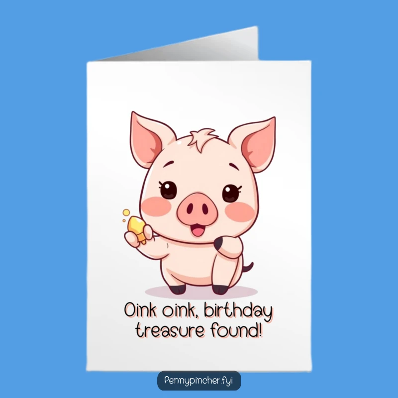 Funny Free Printable Birthday Card: Piglet's Shiny Find, Gift of Joy!