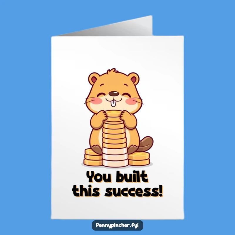 Free Printable Congrats Card: Beaver's Coin Tower for Big Achievements