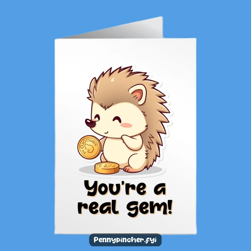 Free Printable Congrats Card: Hedgehog Guarding Coin for Big Wins