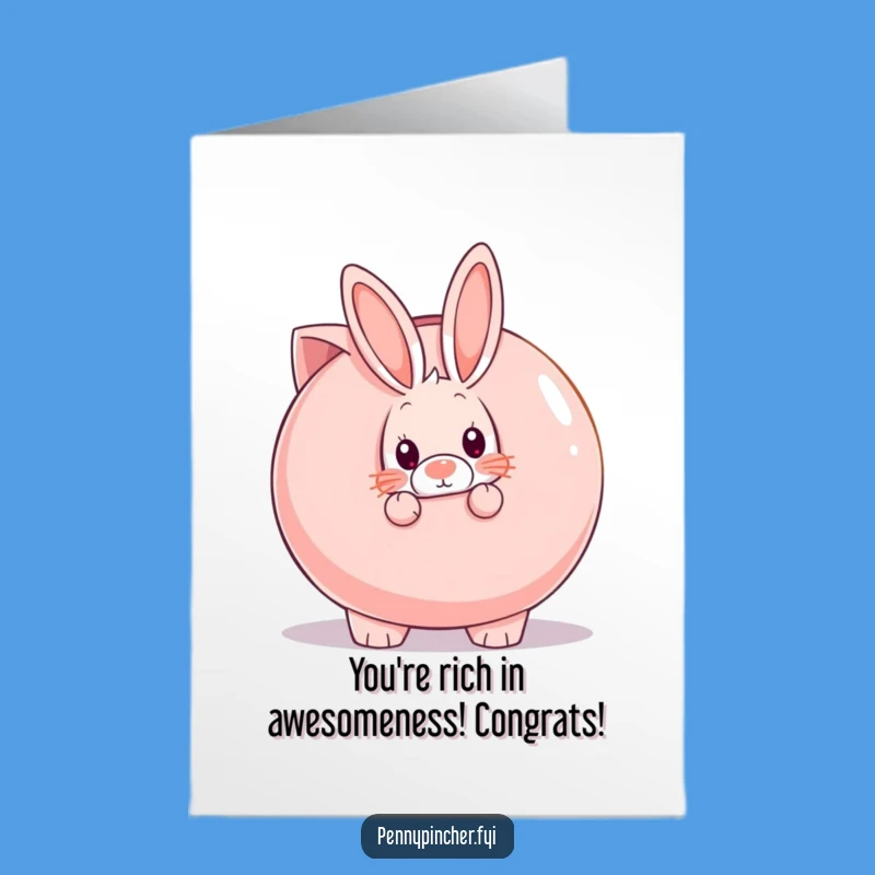 Free Printable Congrats Card: Shy Rabbit's Piggy Bank for Your Big Win!