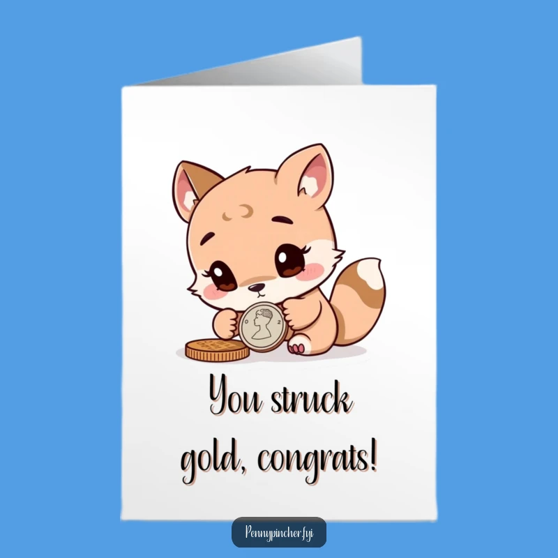 Free Printable Curious Animal Congratulations Card Inspecting Coin Downloadable Gift
