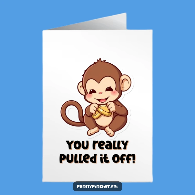Free Printable Monkey Congratulations Card, Funny Coin Knot Challenge, Downloadable & Easy Print at Home