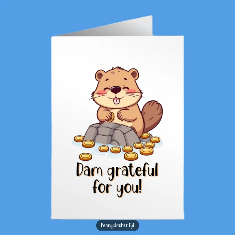 Free Printable Beaver Thank You Card: Coin Dam Gratitude Downloadable Gift