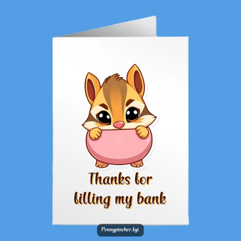 Free Printable Thank You Card: Chipmunk Piggy Bank Funny Downloadable