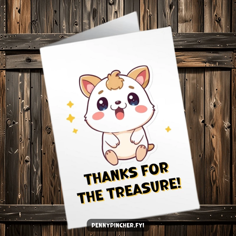 Funny Free Printable Thank You Card: A shocked animal character uncovering a windfall of loose change.