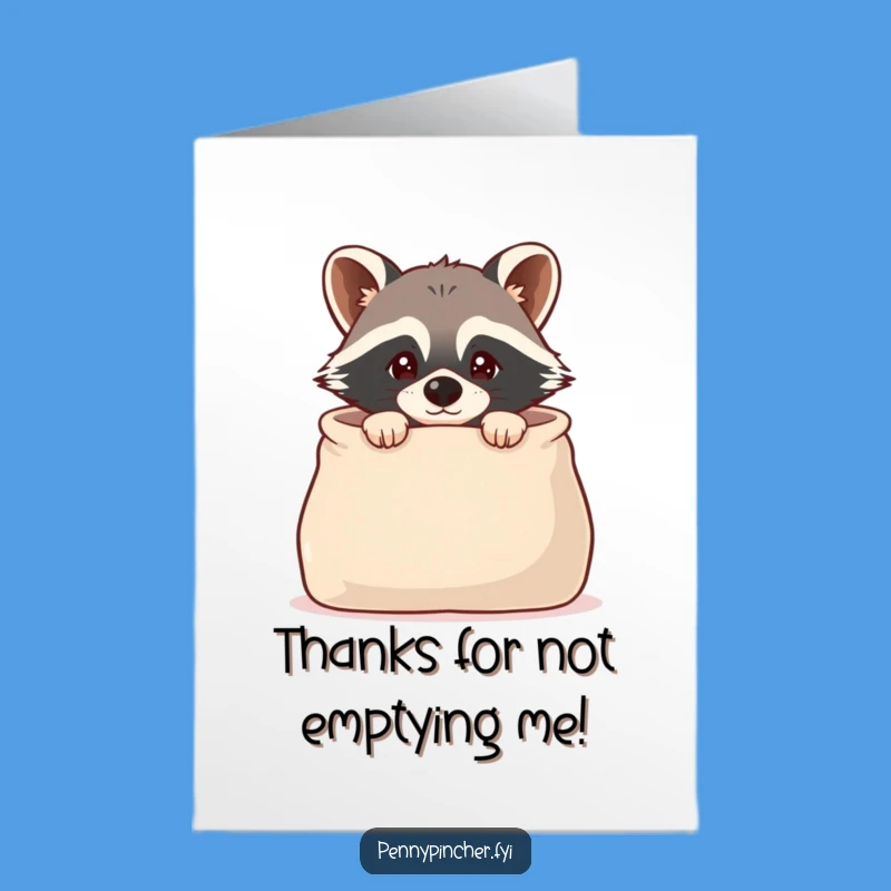 Free Printable Raccoon Thank You Card: Empty Bag Gratitude Downloadable Gift