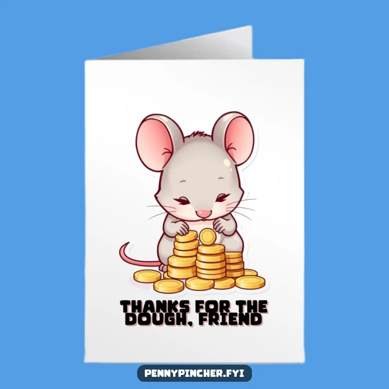 Free Printable Thank You Card: Shy Mouse Counting Coins Funny Downloadable