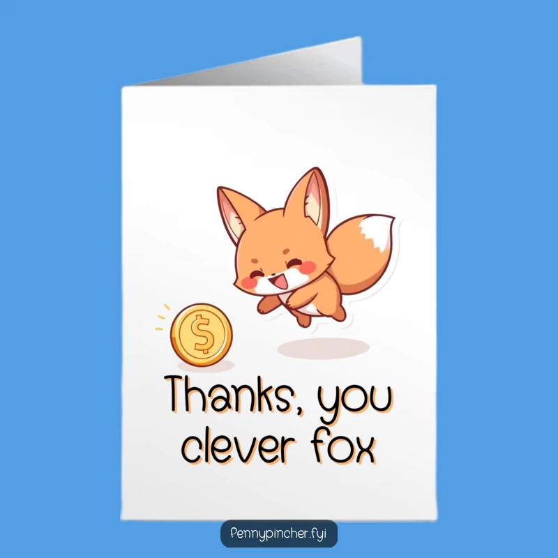 Free Printable Thank You Card: Fox's Coin Pursuit - Cheeky Downloadable Note