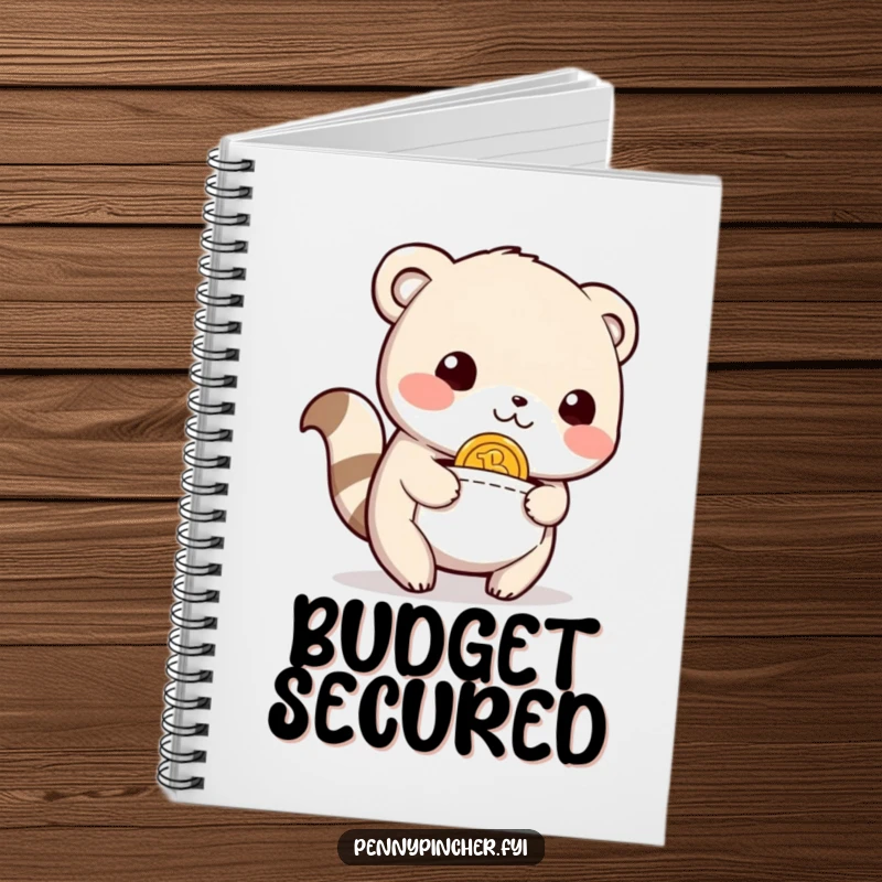 Funny Notebook cover featuring a relieved animal character with a happy expression, having found a coin in its pocket, perfect for note-taking.