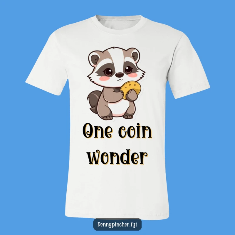 Funny Badger T-Shirt: Cautious badger w/ coin, a perfect sneaky tee funny gift.