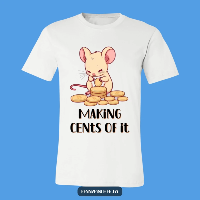 Funny Mouse T-Shirt: Tiny Character Counts Coin with Hilarious Focus