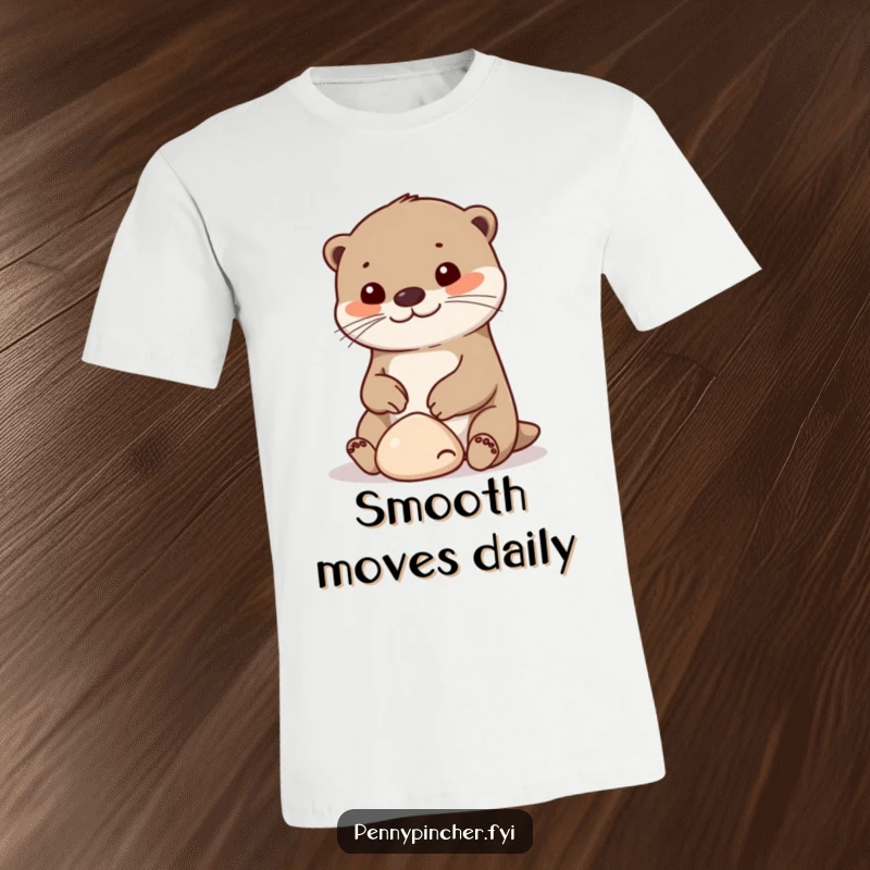 Funny otter t-shirt, a cheerful otter happily playing with a small smooth pebble, joyful and humorous apparel.