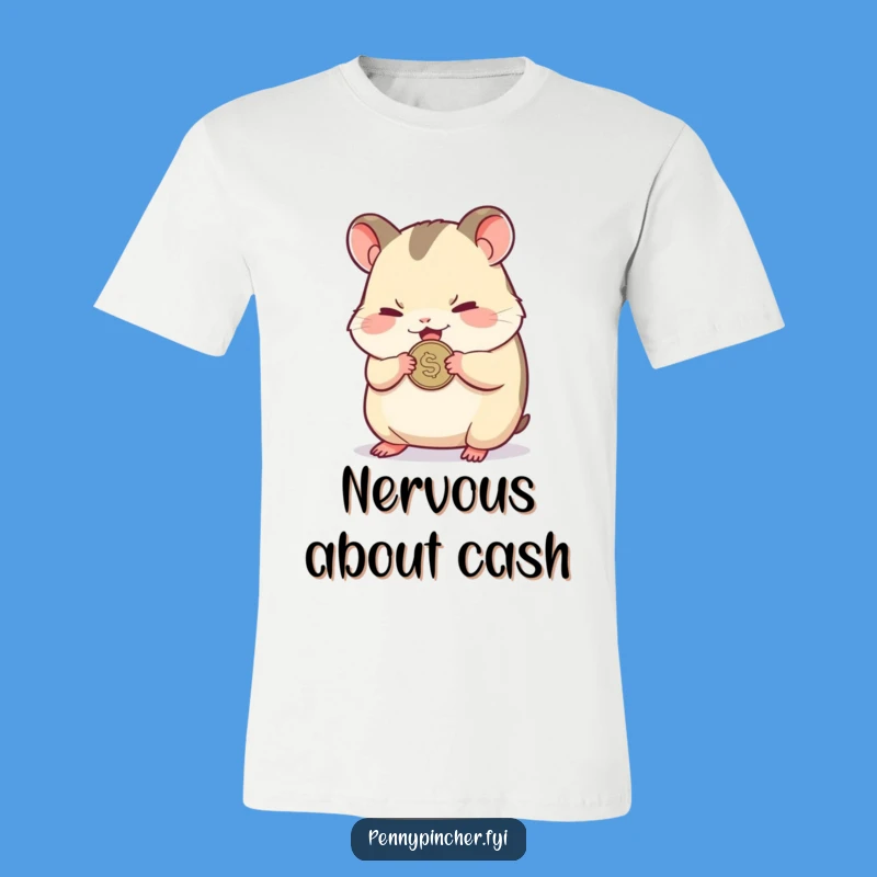 Funny Hamster Clutching Coin T-Shirt: Wear Your Financial Worries Hilariously