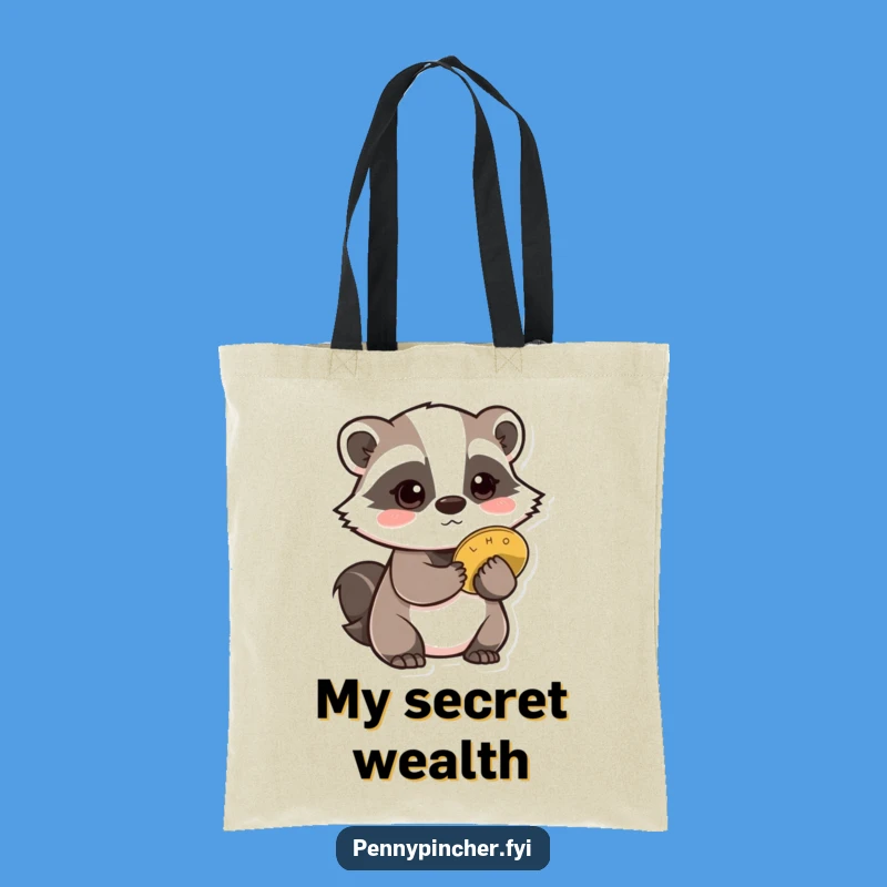 Funny Badger Tote Bag: Cautious badger w/ coin, perfect for carrying funny gift.